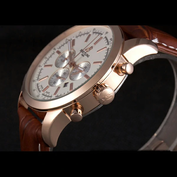 Breitling Transocean White Dial Brown Leather Strap Rose Gold Bezel new58566