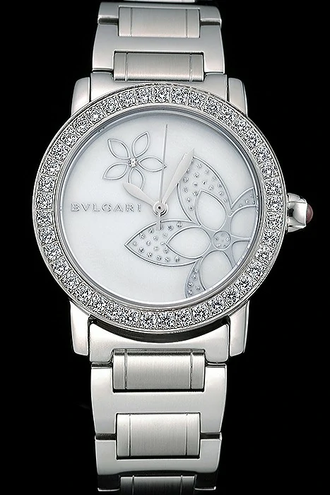 Bvlgari Solotempo Flower Motif Dial Diamond Bezel Stainless Steel Case And Bracelet new120715