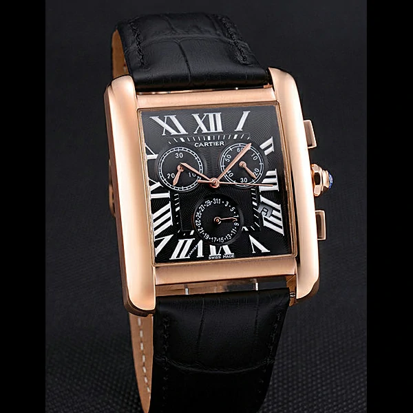 Cartier Tank MC Black Dial Gold Case Black Leather Bracelet new60620