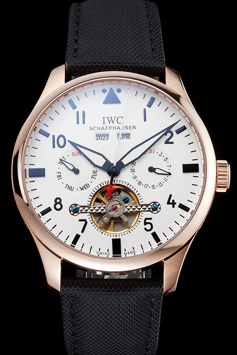 IWC Pilot Tourbillon White Dial Rose Gold Case Black Textile Strap new121922