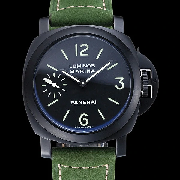 Panerai Luminor Marina Ion Plated Stainless Steel Bezel Green Leather Bracelet new60208