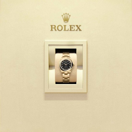 Rolex Replica Watch Oyster Perpetual 28, 18k Yellow Gold, 28mm, Black dial, Domed Oyster, 276208-0001