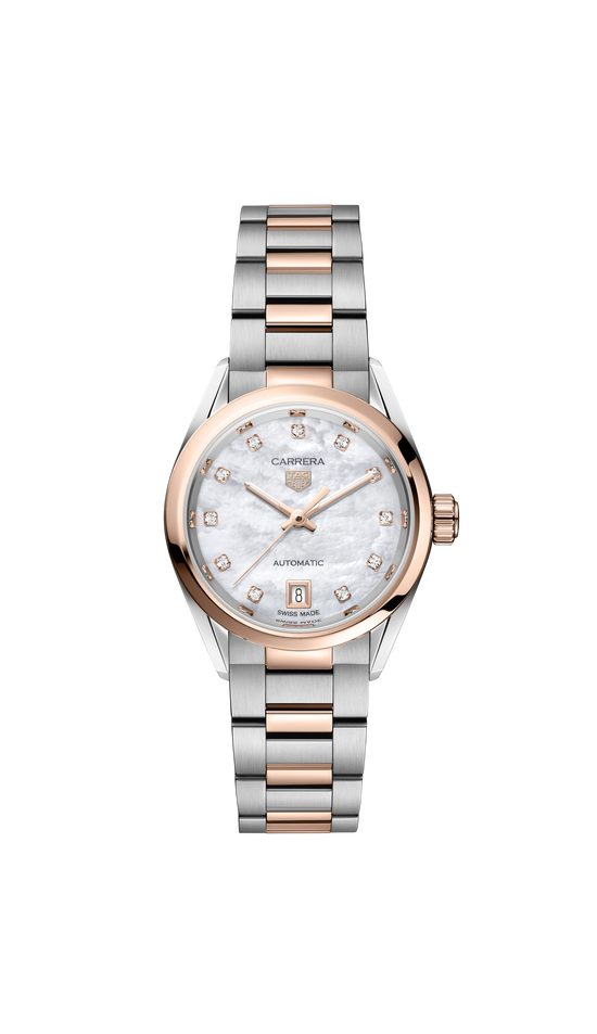TAG Heuer Carrera Calibre 9 Date, Stainless Steel and 18k Rose Gold set with Diamonds, 29mm, WBN2450.BD0569
